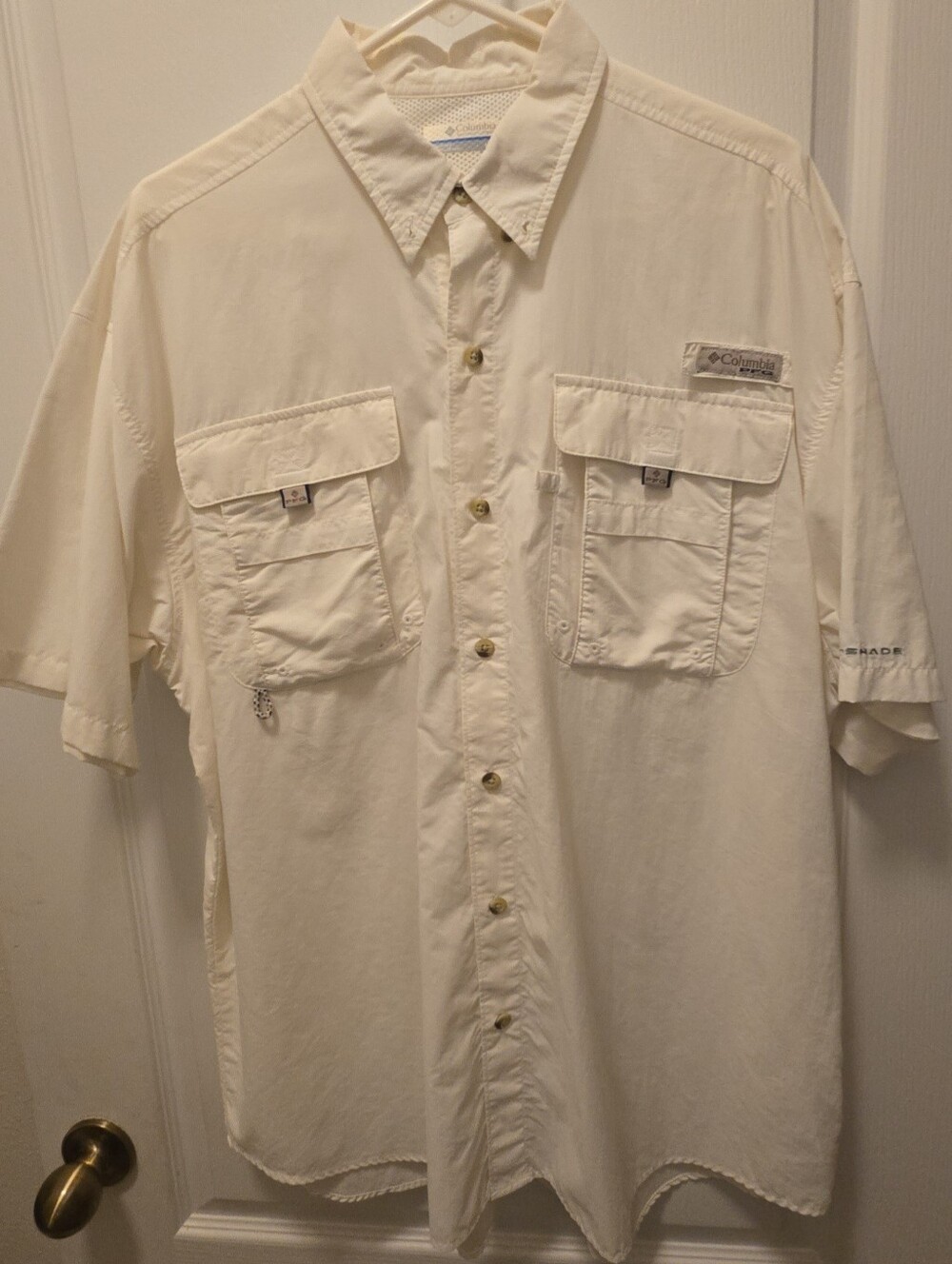 Columbia PFG Bahama II Short Sleeve Fishing Shirt Men's Size L White Vented